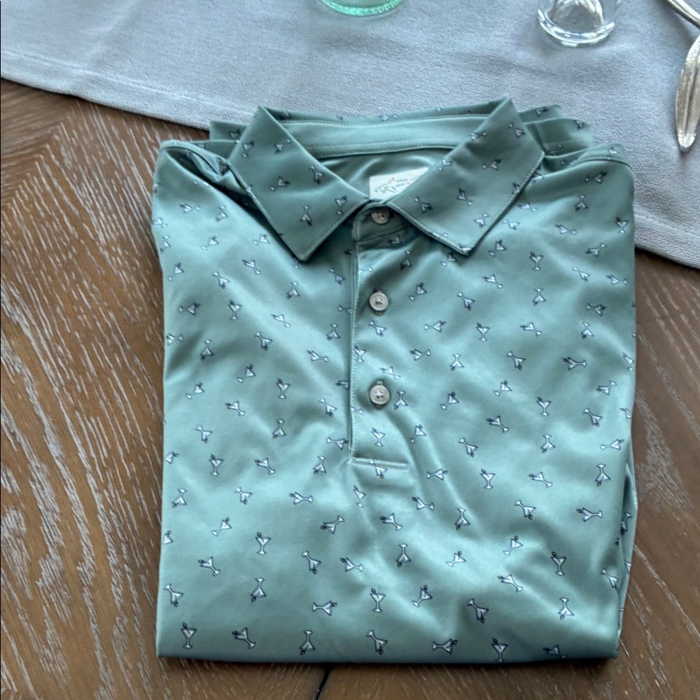 Greg Norman Collection Green Polo with Martini Glass pattern NWOT